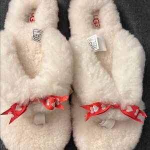 UGG Cream Slippers with Red Heart Bows